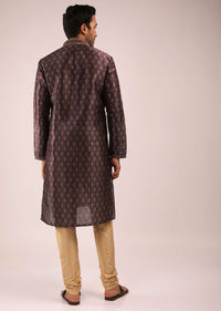 Raisin Purple Kurta Set In Silk With Block Printed Buttis