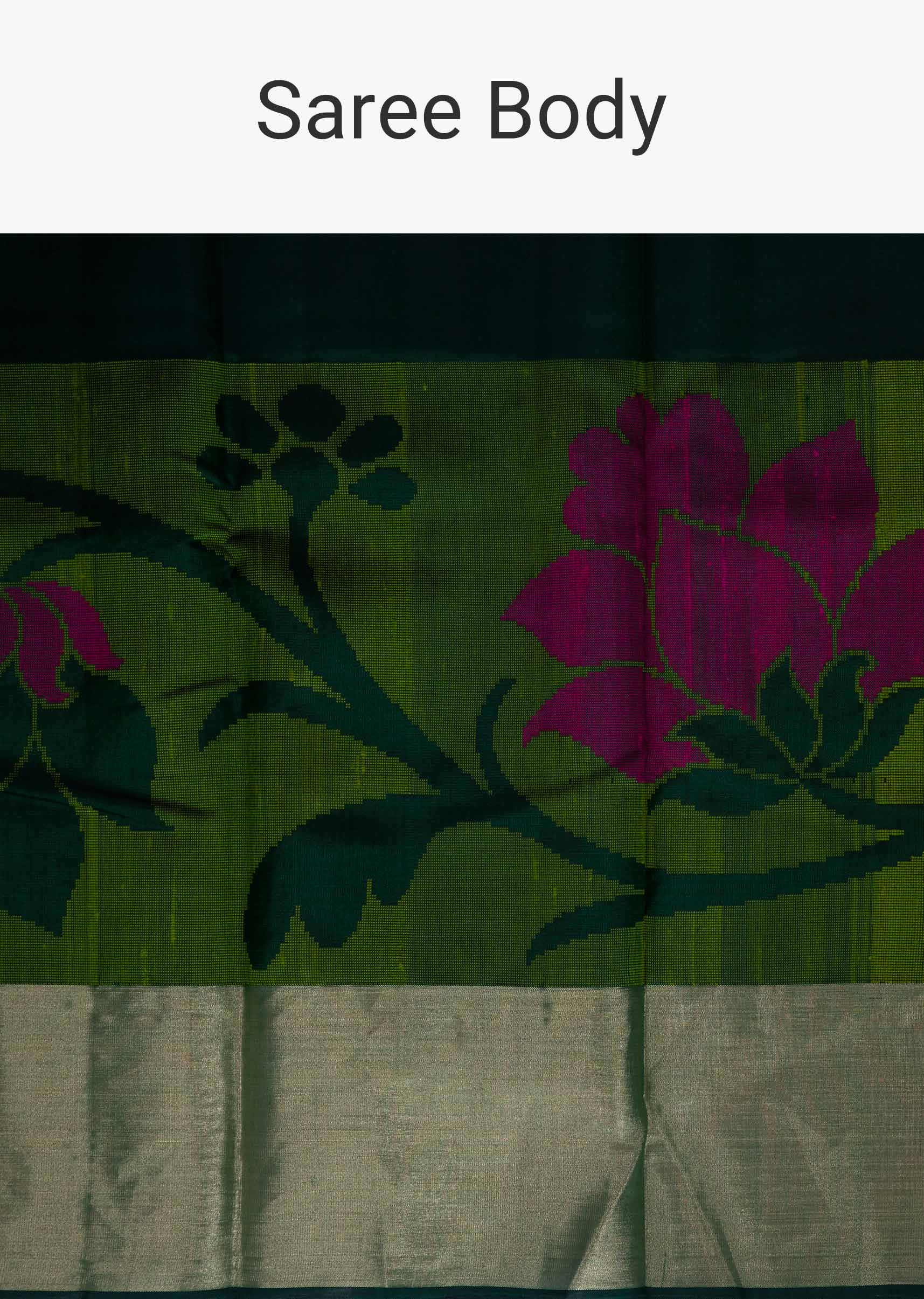 Rama green chanderi silk saree in floral weaved work