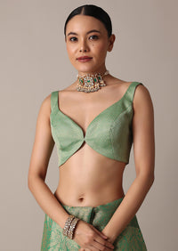 Rama Green Banarasi Tanchui Silk Saree With Tassel Detail And Unstitched Blouse Piece