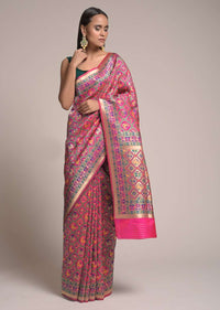 Rani Pink Banarasi Saree In Silk With Colorful Woven Patola Jaal Online - Kalki Fashion