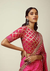 Rani Pink Blouse In Brocade With Woven Jaal And Bandhani Print Online - Kalki Fashion