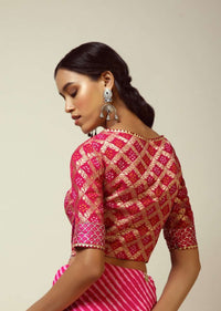 Rani Pink Blouse In Brocade With Woven Jaal And Bandhani Print Online - Kalki Fashion