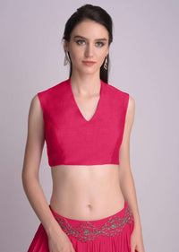 Rani Pink Blouse In Raw Silk With V Neckline