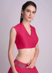 Rani Pink Blouse In Raw Silk With V Neckline