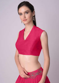 Rani Pink Blouse In Raw Silk With V Neckline