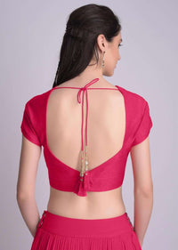 Rani Pink Blouse With Deep Sweet Heart Neck And Cap Sleeves