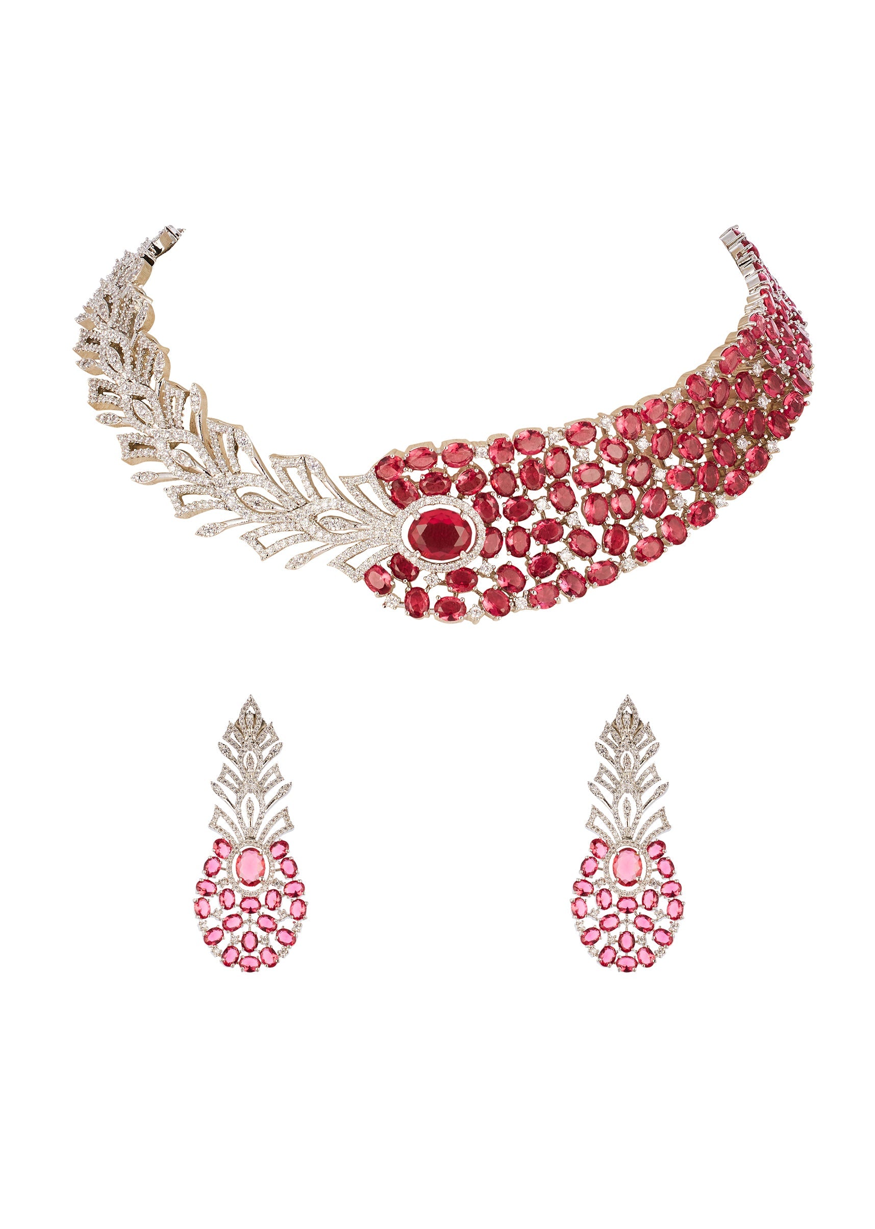 F Anti Rani Buy Rani Pink CZ Diamond Anti Tarnish Finish Gemstone Necklace Set in ...