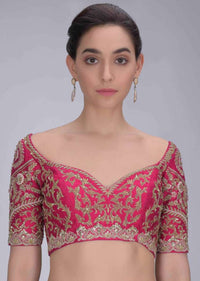 Rani Pink Blouse In Embellished Raw Silk