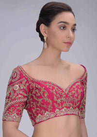 Rani Pink Blouse In Embellished Raw Silk