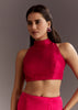 Rani Pink Glass Tissue Saree With Cutdana And Sequins Scallop Border