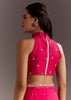 Rani Pink Glass Tissue Saree With Cutdana And Sequins Scallop Border
