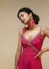 Rani Pink Jumpsuit With An Overlapping Neckline Adorned In Hand Embroidered Buttis Using Cut Dana And Sequins