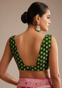 Rani Pink Khaddi Georgette Bandhani Saree With Zari Multicolor Embroidery