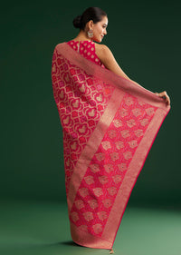 Rani Pink Khaddi Georgette Saree With Zari Woven Jaal Work