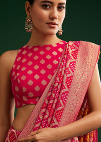 Rani Pink Khaddi Georgette Saree With Zari Woven Jaal Work