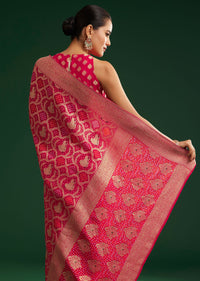 Rani Pink Khaddi Georgette Saree With Zari Woven Jaal Work