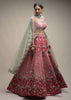 Crimson Red Lehenga Choli In Raw Silk With Resham And Cut Dana Embroidered Geometric And Summer Blossoms