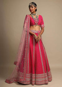 Rani Pink Lehenga Choli With Cut Dana Embroidered Moroccan Kali Design And Elaborate Border