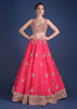 Fuschia Rose Lehenga Choli With Hand Embroidered Buttis In Embossed Embroidery