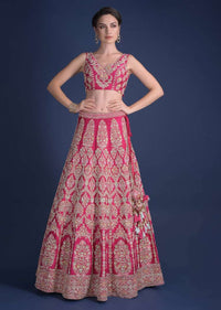 Rani Pink Lehenga Choli With Hand Embroidered Moroccan And Floral Motifs Online - Kalki Fashion