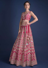 Rani Pink Lehenga Choli With Hand Embroidered Moroccan And Floral Motifs Online - Kalki Fashion