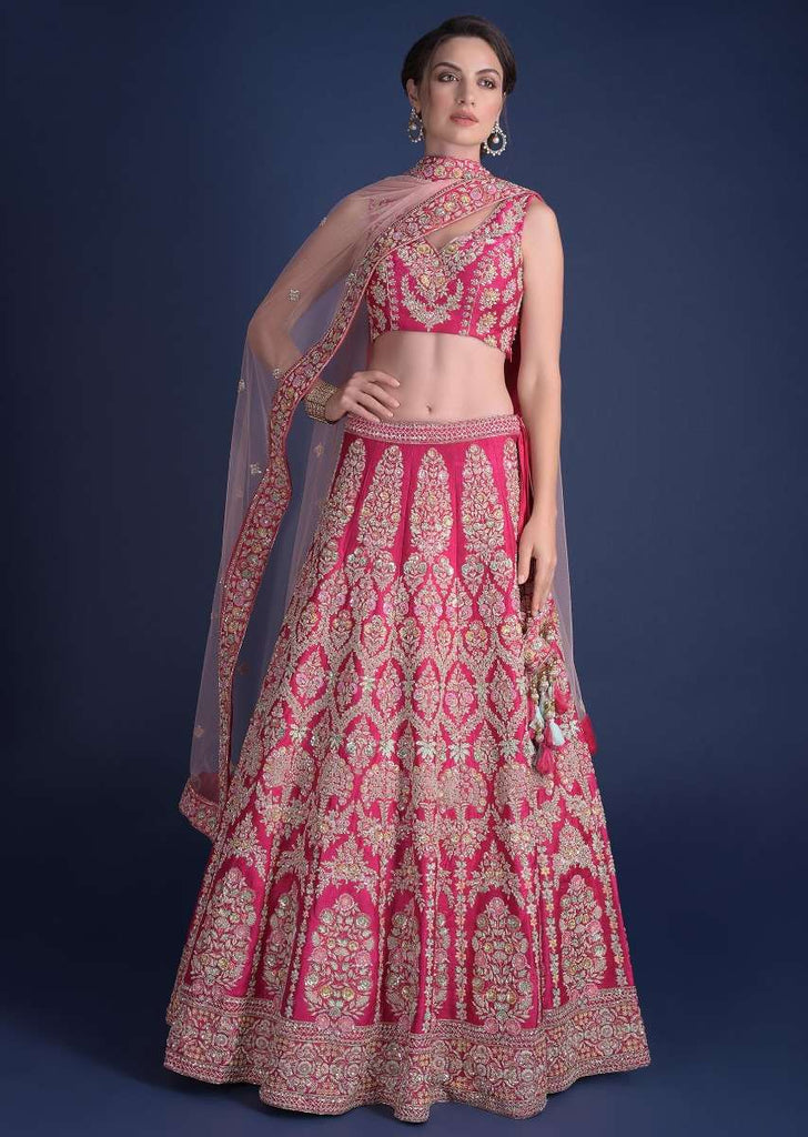 Rani Pink Lehenga Choli With Hand Embroidered Moroccan And Floral Motifs Online - Kalki Fashion