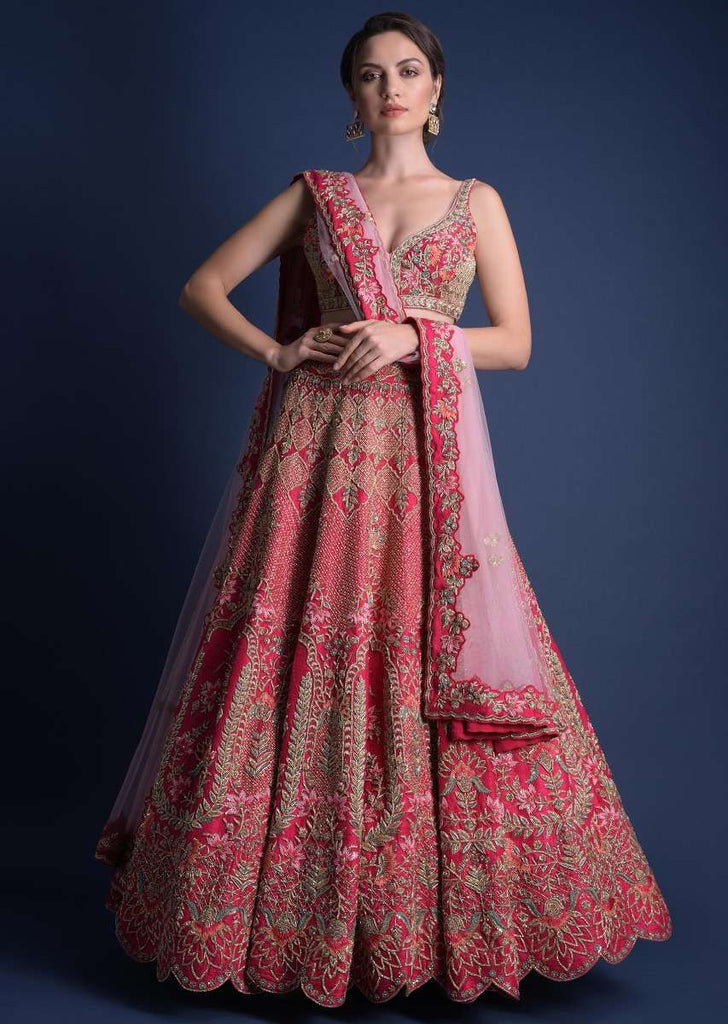 Fuschia Rose Lehenga Choli With Hand Embroidered Moroccan Motifs Online - Kalki Fashion