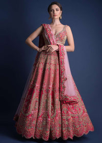 Fuschia Rose Lehenga Choli With Hand Embroidered Moroccan Motifs Online - Kalki Fashion