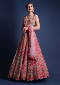 Fuschia Rose Lehenga Choli With Hand Embroidered Moroccan Motifs Online - Kalki Fashion