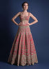 Fuschia Rose Lehenga Choli With Heavy Embossed Floral Embroidery In Kali Pattern