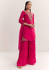 Rani Pink Organza Embroidered Kurta Set With Dupatta