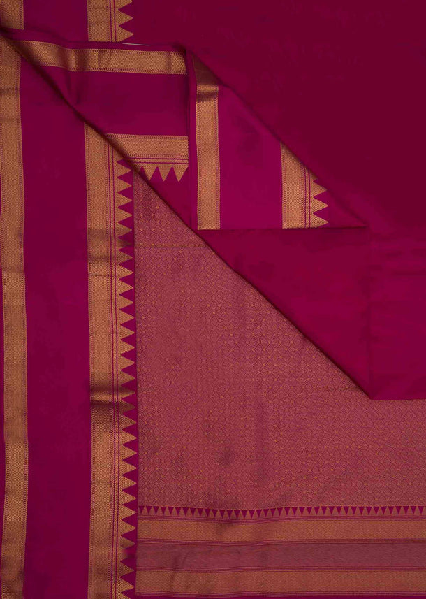 Rani pink plain chanderi silk saree