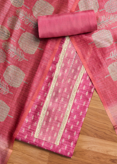 Rani Pink Printed Tissue Unstitched Suit Set