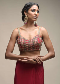 Rani Pink Ready Pleated Ruffle Saree Paired With A Spring Blossoms Embroidered Crop Top Online - Kalki Fashion