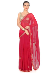 Red Saree With Kundan Embroidered Buttis Online - Kalki Fashion