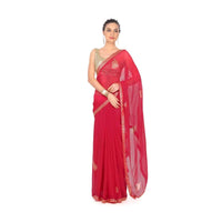 Red Saree With Kundan Embroidered Buttis Online - Kalki Fashion