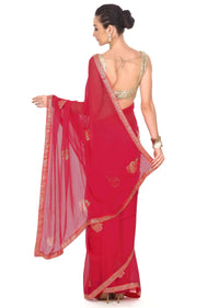 Red Saree With Kundan Embroidered Buttis Online - Kalki Fashion