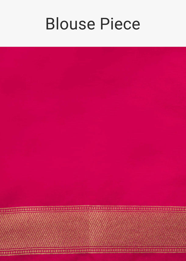 Rani pink saree in chanderi silk with zari weaved butti and brocade pallav