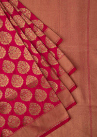 Rani pink saree in chanderi silk with zari weaved butti and brocade pallav only on Kalki