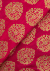 Rani pink saree in chanderi silk with zari weaved butti and brocade pallav