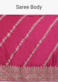 Rani Pink Saree In Satin With Zari And Sequins In Floral And Zig Zag Pattern On The Border Online - Kalki Fashion