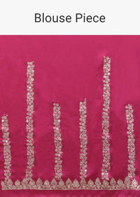 Rani Pink Saree In Satin With Zari And Sequins In Floral And Zig Zag Pattern On The Border Online - Kalki Fashion