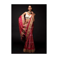 Rani Pink Saree In Silk With Ikkat Weaved Patola Pattern And Embroidery Work Online - Kalki Fashion