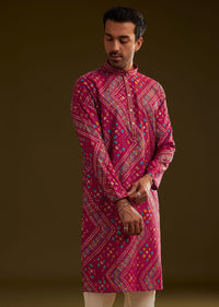 Rani Pink Silk Bandhani Printed Kurta Set