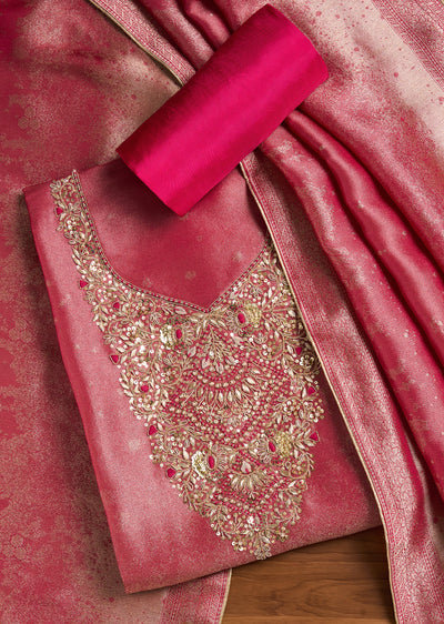 Rani Pink Tissue Unstitched Suit With Dupatta