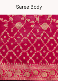 Rani Pink Woven Saree With Jaal Work And Floral Border