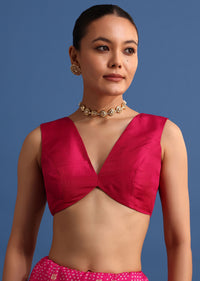 Rani Pink Banarasi Bandhani Satin Saree With Brocade Motifs On Border