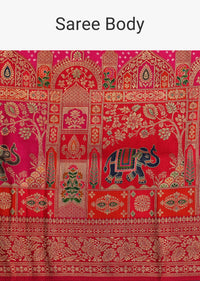 Rani Pink Banarasi Bandhani Satin Saree With Brocade Motifs On Border