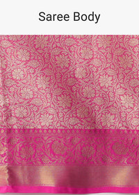 Rani Pink Banarasi Tunchui Silk Saree With Tassel Detail And Unstitched Blouse Piece