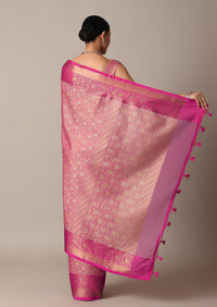 Rani Pink Banarasi Tunchui Silk Saree With Tassel Detail And Unstitched Blouse Piece